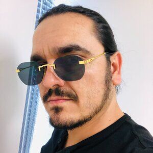 Men Sunglasses Black Flat Lens Rimless Fashion Retro Shades Gold‎ Metal Lentes